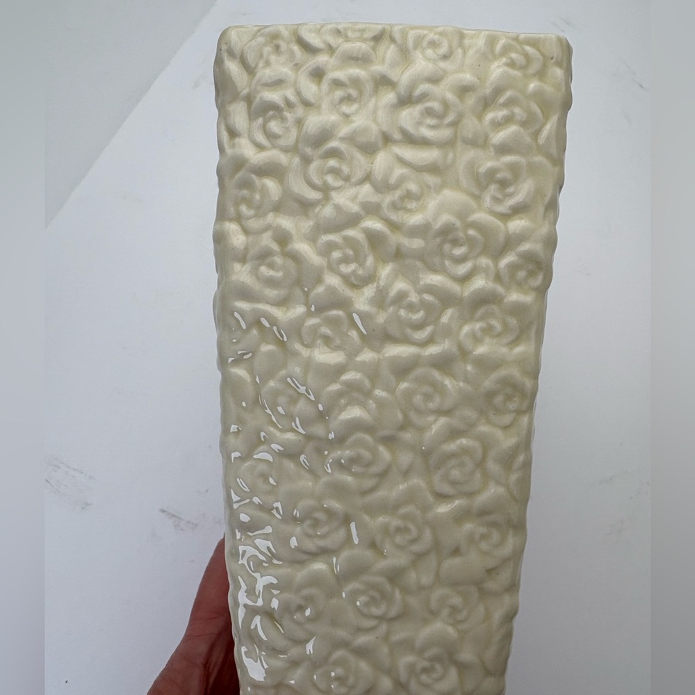 Tall Cream Flower-Embossed Planter or Vase -Heavy - Picture 9 of 14
